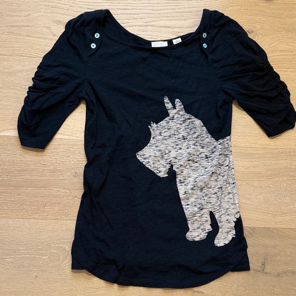 Anthropologie Black Short-Sleeve Tee with Heather Gray Dog Silhouette size S - Picture 9 of 14